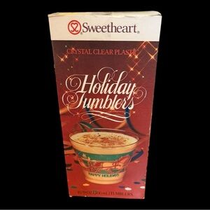 Vintage Sweetheart Happy Holiday Crystal Clear Plastic Tumblers
